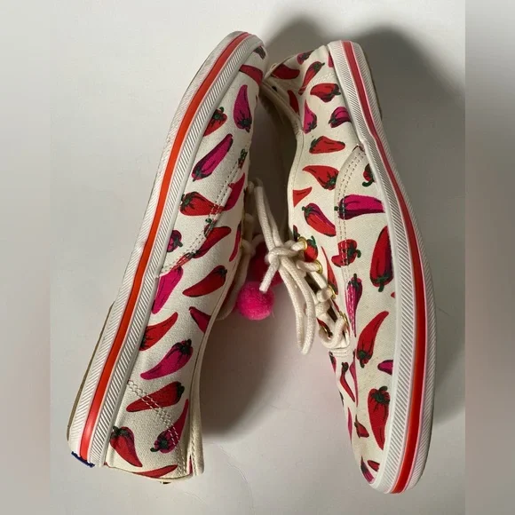 Keds x Kate Spade Chili Pepper Sneakers Size US 6 Spring Summer Pink Pompom - Picture 9 of 9